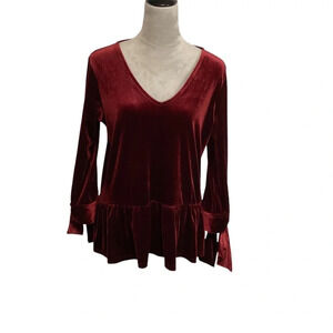 Halogen Blouse  Velvet Holiday Glam Soft Boho Romantic  Womens SZ M
